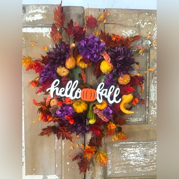 Handmade Designer Wreath Fall Silk 24”door Decor Pumpkins Leaves - Picture 1 of 9